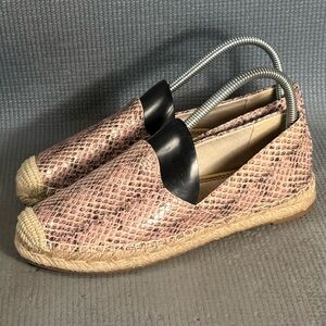 Sam Edelman Khloe Espadrille Flat Shoes Tan Snake Print Slip On Women’s Size 6.5